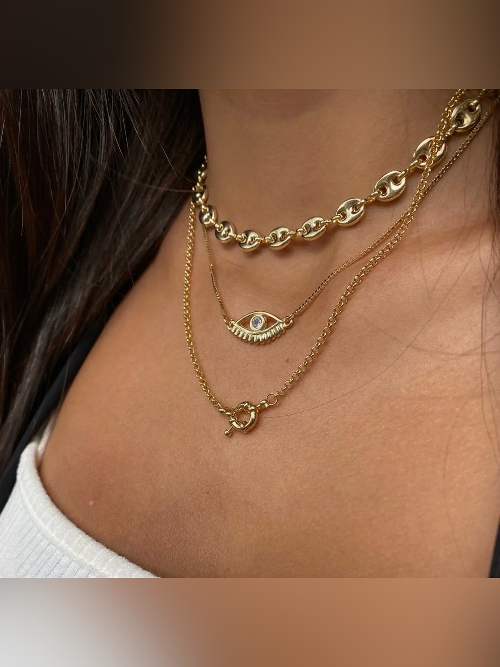 18K Gold Filled Puffy Mariner Choker Featuring Unique Chain Extender - Picture 5 of 6
